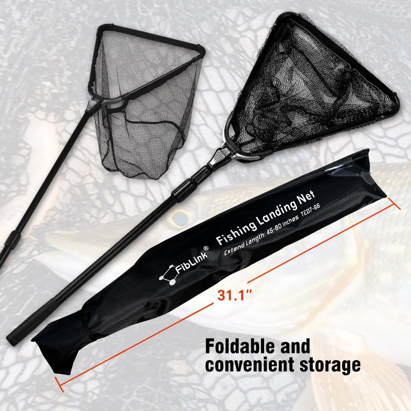 Fiblink Folding Aluminum Fishing Landing Net Fish Net with Extending Telescoping Pole Handle (45-80 inches) - Image 4